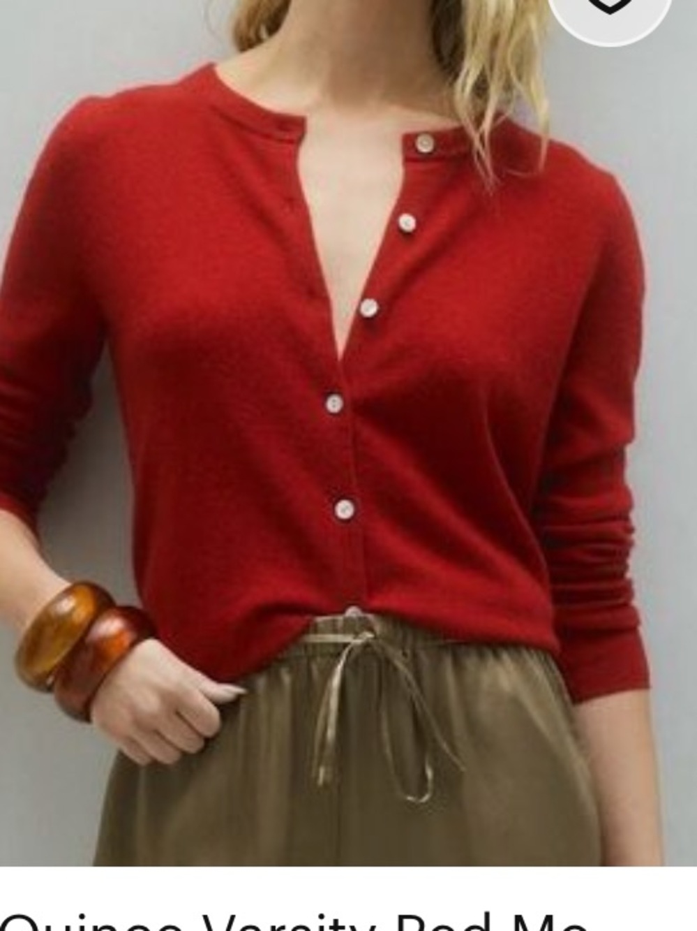 Quince Varsity Red Mongolian Cashmere Cardigan Sweater large